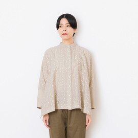 STAMP AND DIARY｜刺繍"pudota" 60コットンローン スタンドカラービッグシャツ