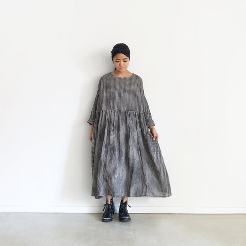 Ichi Antiquites Cotton Linen Gingham Dress Ichi Antiquites イチアンティークス キナリノモール Ichi Antiquites Cotton Linen Gingham Dress Ichi Antiquites イチアンティークス キナリノモール