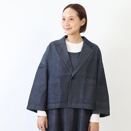 UNIVERSAL TISSU|ゆったり身幅とショート丈が絶妙なテーラード ギャバ ワイドジャケット クロ デニムワンウォッシュ kurashisha