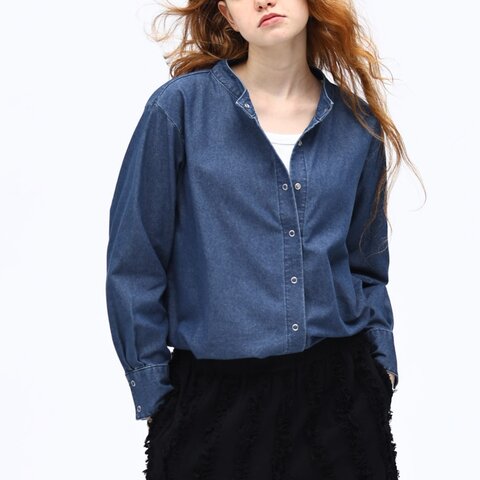 kelen|接触冷感 クールデニム スタンドカラー ブラウス “LAFU DENIM” lkl25hbl2197-mn