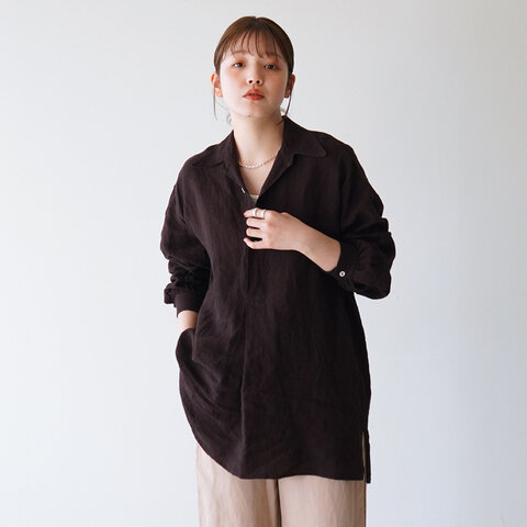 Luvourdays|リネン シャツ ホワイト ブラウン LV-SH4112 ラブアワーデイズ