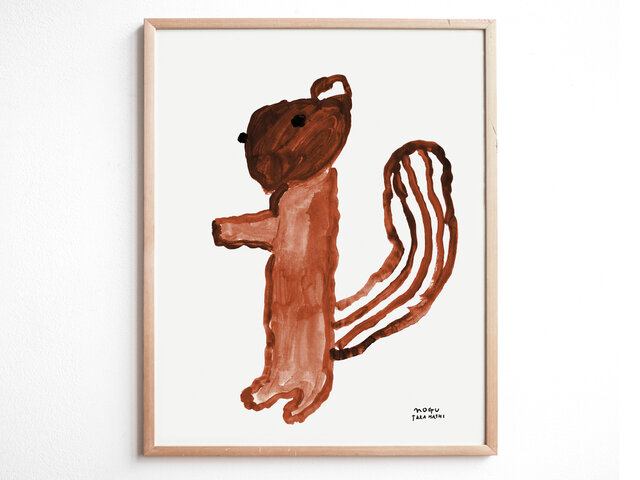 SQUIRREL(リス)は40×50cmの飾りやすいサイズ感。mogu takahashi らしいゆるいラインがかわいいですよね。筆先のニュアンスをそのまま感じられる、暖かさが魅力的です。