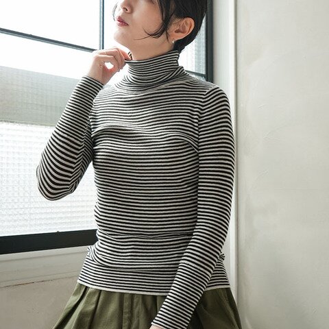 tumugu|コットンリブニット ロングタートルネックカットソー インナー tk16426