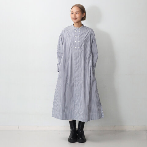 UNIVERSAL TISSU|フロントのダブルボタンがオシャレなクックシャツワンピース ネイビーピンストライプ kurashisha