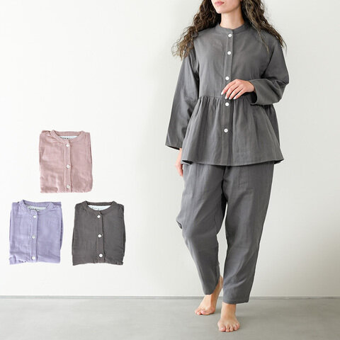 着る保湿クリーム|長袖前開きウエストギャザー切替パジャマ