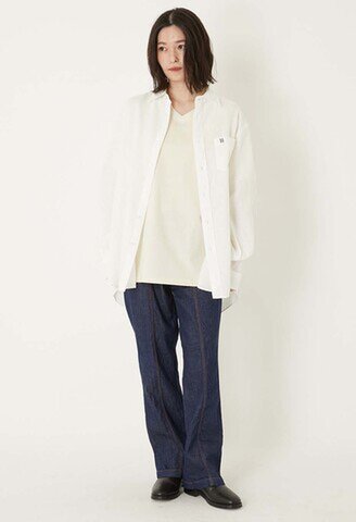 HOLLYWOOD RANCH MARKET|Hエンブロイダリー カリフォルニアリネン レギュラーカラーシャツ 長袖 H刺繍 日本製