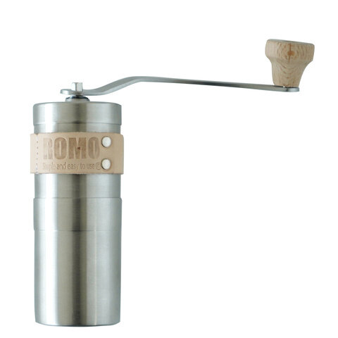 romo｜レザー ホルダー付き コーヒーミル coffee mill wood+holder ステンレス製 ハンドミル A-551146 ロモ