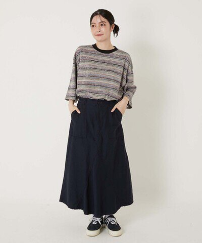 HOLLYWOOD RANCH MARKET|リサイクルマルチボーダー ドロップショルダー半袖Tシャツ 日本製 ユニセックス