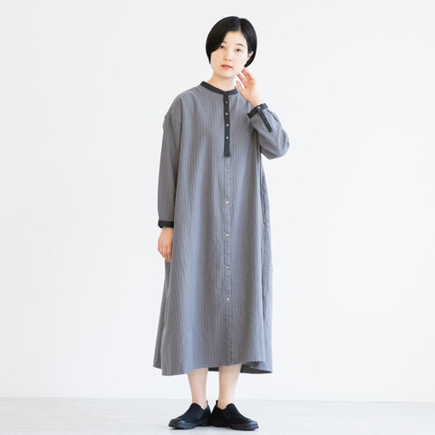 TUTIE.|コットン起毛ストライプバンドカラーワンピース