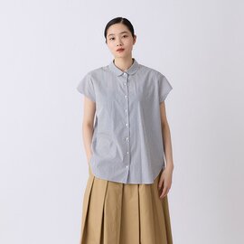 STAMP AND DIARY|100/1ブロード ストライプフレンチスリーブバックギャザーブラウス