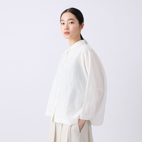 STAMP AND DIARY|60/1高密度リネン スタンドカラービッグブラウス
