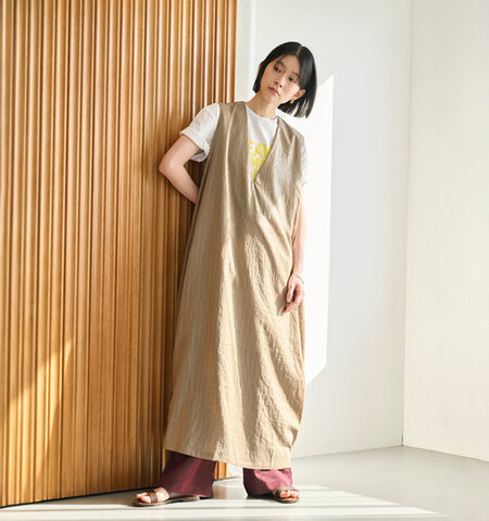 kha:ki|フォイル プリント ストライプ Vネック ドレス FOIL PRINT STRIPE DRESS mil26sop3107