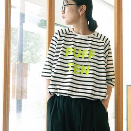 SOLAMONAT|パフ天竺 裾紐ボーダー5分袖プルーオーバープリント(PUFF TEN) トップス Tシャツ カットソー sma-puf-himo-5bd-pt