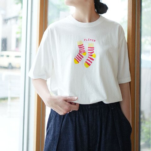NATURAL LAUNDRY|【SALE 20%OFF】カラー天竺ソックスプリントTシャツ トップス カットソー プルオーバー レディース 半袖 プリントTシャツ ロゴTシャツ 7263c-920