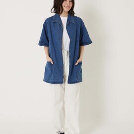BLUE BLUE|ジャカードデニム ビーチシャツ 半袖 ポケット 夏 日本製