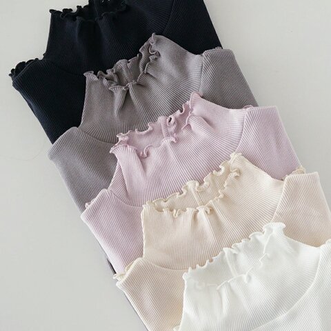 tumugu|コットン ノヴァテレコ ハイネック カットソー フリル 長袖Tシャツ トップス 重ね着 TC20103-WA 0917 ツムグ