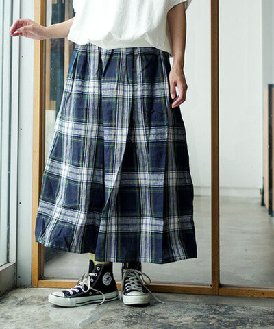 blue willow|【SALE 20%OFF】リネンタータンチェックギャザースカート ボトムス チェックスカート ロングスカート 01fup13235