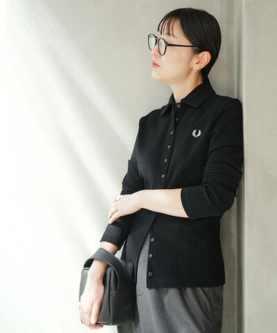 FRED PERRY|Wide Rib Button-Through Polo Shirt ワイドリブ ボタンスルー ポロシャツ フルオープン トップス 長袖 レディース g3163