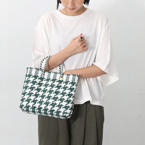 Letra|Letra |夏のコーデの主役に!メルカドバッグ MERCADO BAG CHIDORI ダークグリーン×ホワイト千鳥格子柄 kurashisha