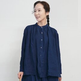 ichi Antiquités|ゆったりリラックスした着心地のインディゴシャツ インディゴギャザーシャツ ダークインディゴ kurashisha