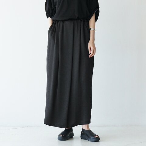 mizuiro ind|フロントタック ロングスカート front tucked long SK マキシ丈 ルーズ ワイド イージースカート 光沢感 無地 2-260084 ミズイロインド