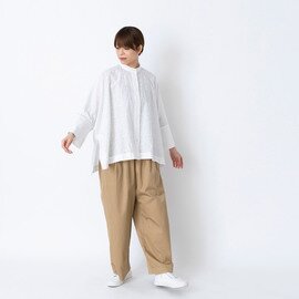 STAMP AND DIARY｜刺繍"pudota" 60コットンローン スタンドカラービッグシャツ