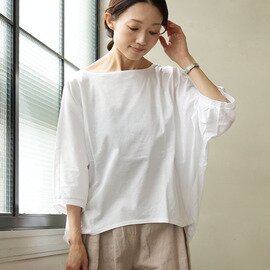 mizuiro ind|boat neck cocoon P/O ボートネックコクーンプルオーバー カットソー トップス Tシャツ 7分袖 七分袖 半袖 2-210149
