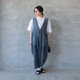 tumugu|バイカラーコットンリネンデニムサロペット