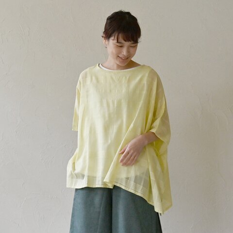 sisam|さらっと軽いシアーチェックワイドトップ【オーガニックコットン】【シアーブラウス】【薄手】